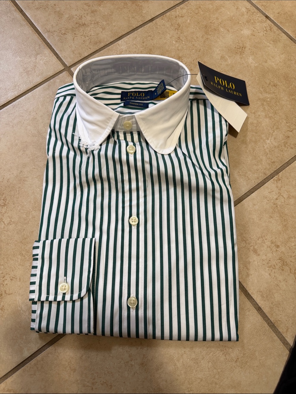 POLO RALPH LAUREN WOMENS BUTTON SHIRT -6- WHITE GREEN -CUSTOM FIT -DRESS RETRO